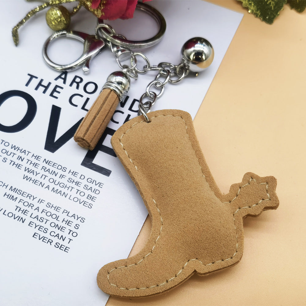 Wholesale Zinc Alloy Long Tube Imitation Leopard Horse Hair Boots Key Chain